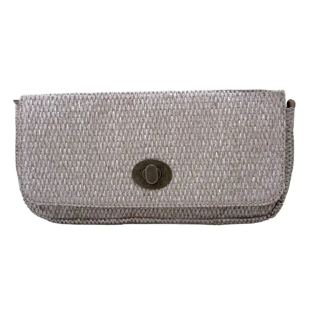 Shiraleah Natural Woven Toggle Clutch Envelope Purse Handbag Cream / Beige